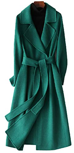 GL SUIT Damen Trenchcoat aus 100 % Wolle, für Herbst und Winter, einfarbig, Kaschmir-Mantel, schmal, warm, lang, Wollmantel, lange Ärmel, Cardigan, Jacken mit Gürtel, Grün, M