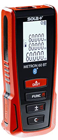 SOLA METRON 60 BT - Laser Entfernungsmesser 60m – Distanzmesser Laser mit Bluetooth Datentransfer - Laser Messgerät mit 9 Messfunktionen und Li-Ion Akku – IP54
