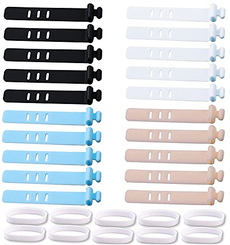 XINGSUI Brida de silicona de 20 piezas, banda elástica de cable de adhesivo de 10 piezas, 4 colores, banda de fijación de silicona de cable de datos ajustable y reutilizable (Bridas)