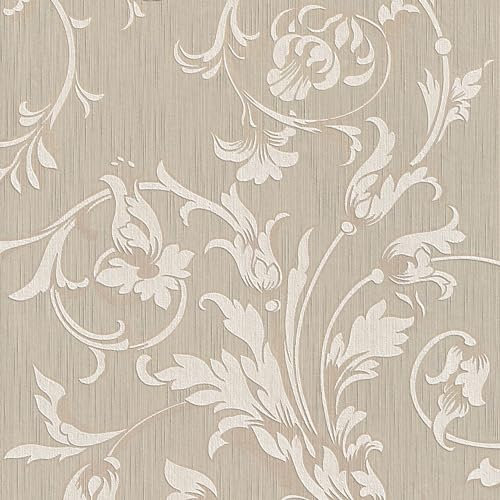 Textiloptik tapet Profhome 956331-GU textiltapet strukturerad med blommönster matt beige 5,33 m2