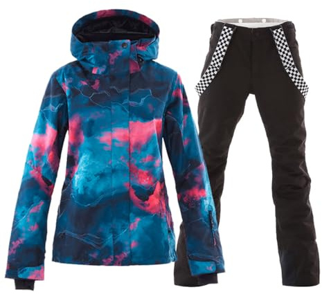 HOTIAN Giacca da sci da Donna e pantaloni Set, Giacca invernale Donna Calda,Pantaloni Da Sciimpermeabili E Cappotto,per Il Lavoro All'aperto Sci Pesca Equitazione Moto