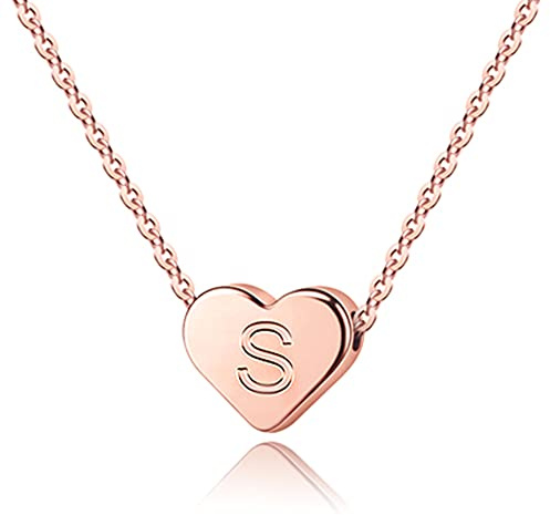 TINGN Necklaces for Girls S Initial Necklace, 14K Rose Gold Letter Necklace for Women Girls Heart Engraved Alphabet Initial Necklace for Girls Age 6 Girls Jewelry Gifts for Girls Christmas Gifts