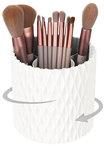 HSSPANFN Makeup Brush Holder Organizer - 360° Rotating, 5-Slot Brush Cup for Cosmetics, Lipsticks, Pens | Vanity & Desk Organizer (White)