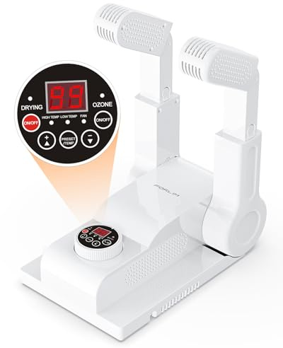FORLIM [Upgraded Temperature Control] Boot Dryer for Work Boots - Shoe Dryer with 24-Hour Delay Timer, Portable Glove Dryer & Boot Warmer, Automatic Shut-Off Timer, Folding Design, Smart Panel, White