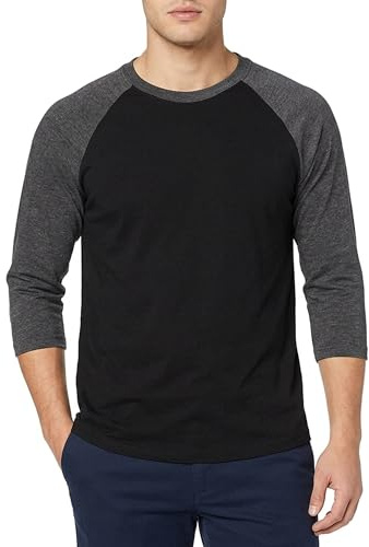 Baseballtröja för män, 3/4-ärmar, bomull, avslappnad, jersey, raglan, Kol/svart, XL