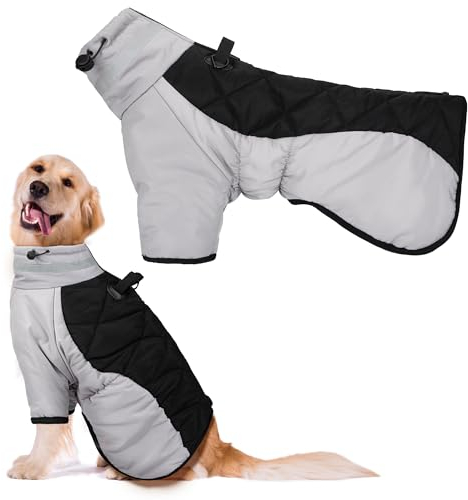 Hundejacke Warme Hundemantel Wasserdicht mit Geschirr Hund Wintermantel mit Reflektierender Streifen für Kleine Mittel Hunde Größe XL
