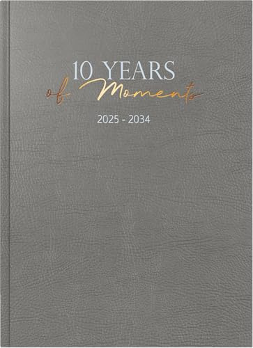 rido/idé 10-årig kalender (2025–2034) 10 år av ögonblick, 1 sida = 1 dag, A4, 416 sidor, konstläder, grå