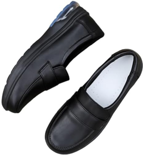 Womens Comfortable Working Nurse Shoes, Plus Size Slip-On Casual Comfortable Breathable Leather Nurse Shoes, Slip Resistant Waterproof Walking Black