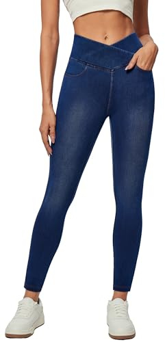 IUGA Stretchy Skinny Jeans for Women High Waist Pull on Jeggings Sweatpant Jeans Tummy Control Jean Leggings with Pockets(Standard, Dark Blue, X-Large)