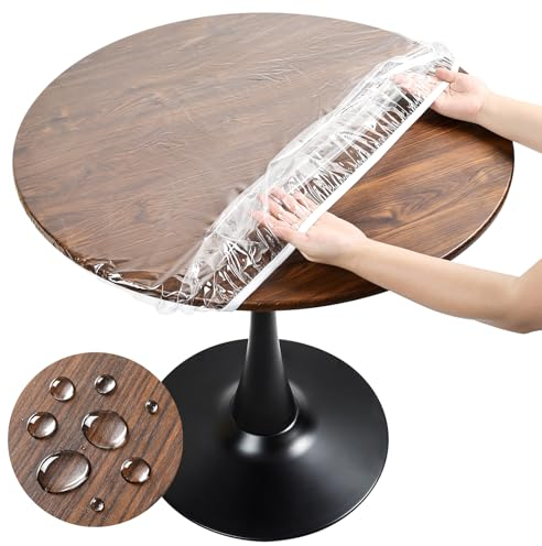 Transparent Tischdecke Rund 60 cm, Outdoor Tischdecke Wetterfest Gartentischdecke Rund mit Gummizug, Durchsichtige TPU Plastik Tischdecken Tischschutzfolie 60cm