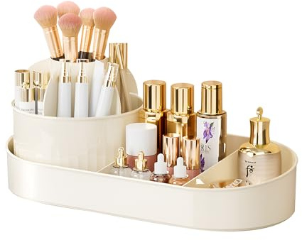 Organizador de Maquillaje Gran Capacidad 2 en 1 Sola Capa Organizador de Cosmético de Giratorio Giratoria Almacenaje Cosmeticos Cajas Giran Estante de Almacenamiento Cosmética para Cómoda de Baño