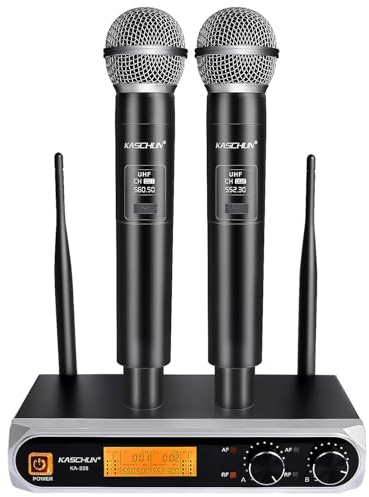 Kaschun Wireless Microphone System, Dual UHF Handheld Microphones, 200ft Long Range, Plug & Play, Cordless Microphone for Singing, Karaoke, DJ, Church, Wedding, Home KTV (KA-328)