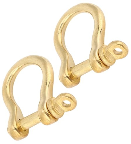 Jerliflyer 2 Set Anchor Shackle Pure Brass U Type Fob Key Ring Hook with Golden Connection Buckle, 10mm