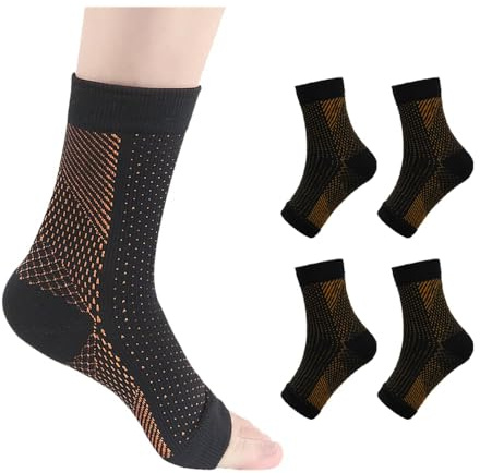 TTPSRY 4 Paia Supporto per Caviglia Calze a Compressione Calze Elastiche a Fascia Calzini Compressione Graduata Cavigliera Sportiva Protezione Tallone Piede Uomo Donna(Oro)