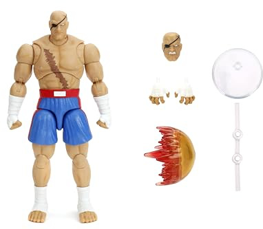 Jada Street Fighter II Sagat Deluxe 1:12 Scale Action Figure - Highly Articulated, Tiger Shot Accessory & Stand, 7.6 Tall