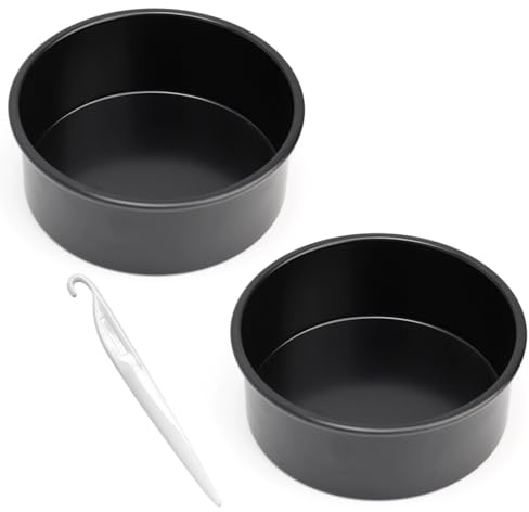 FESSOSKO Juego de 2 Moldes Redondos para Hornear, 6 Pulgadas Molde Redondo de Acero Inoxidable con Revestimiento Antiadherente, Adecuado para Pasteles, Brownies, Tartas, Lasaña, Negro
