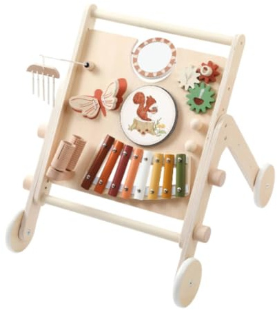 FytStycale Carrito Musical de Madera Multifunción Tab de Actividades Musical Coordinación Ojo-Mano Carrito Aprendizaje Madera para, Niños Pequeños