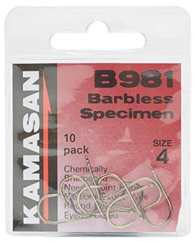 KAMASAN B981 Eyed Barbless Hooks - Size 4, Brown, One Size