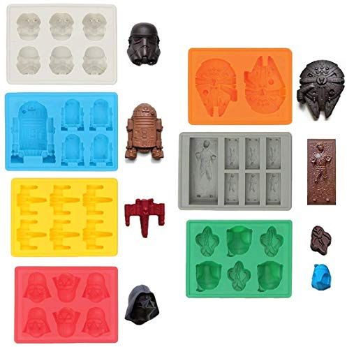 Sunerly, stampi per ghiaccio in silicone di Star Wars, ideali per cioccolato, vassoi per cubetti di ghiaccio, gelatina, dolci, dessert, per realizzare candele e sapone (set da 7 pezzi)