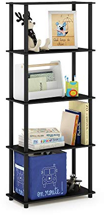 Furinno TURN-N-TUBE Storage Shelves, 5-Tier Book Shelf, Corner Shelf, Toolless Open Shelves, for Organization and Storage, Living Room, Garage, Home Office, Americano