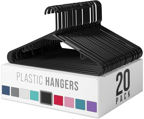 Plastic Hangers 20 Pack Black - Clothes Hangers - Makes The Perfect Coat Hanger and General Space Saving Clothes Hangers for Closet - Percheros Ganchos para Colgar Ropa Hangars
