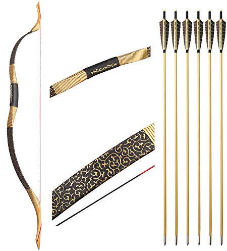SHARROW Traditioneller Bogen Recurve Bogen und Pfeile Set Reiterbogen Langbogen Handgemacht Holzbogen 25-55lbs Sportbogen Jagdbogen für Erwachsene und Anfänger (35lbs, Typ 3)