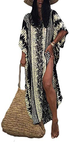 Orshoy Abito da Spiaggia Donna Vestito Estivo Abito Lungo in Cotone Caftano Estivo Abito Lungo Boho Beach Poncho Bikini Lungo Copricostume Abito Lungo Abbigliamento da Spiaggia