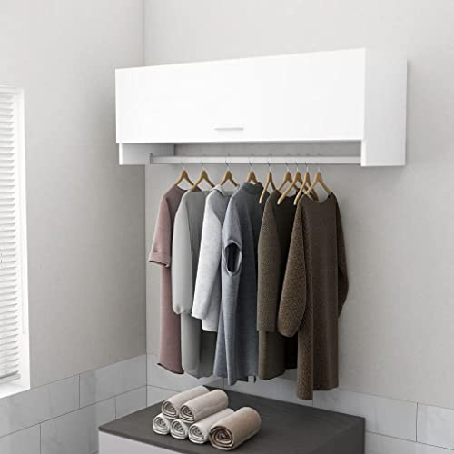 Armario colgante, armario compacto con barra para colgar, mueble de pared con 2 compartimentos y puertas para dormitorio, baño o balcón, 100 x 32,5 x 35 cm,