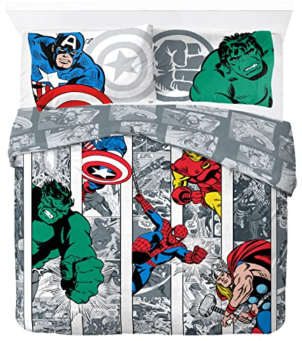 Jay Franco Marvel Comics Avengers Comic Cool 100% Cotton Double Duvet Cover Set - Includes 2 Pillowcases