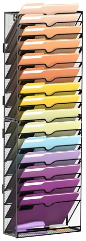 SUPEASY 16-Tier Hanging Wall File Holder Organizer for Papers, Folders, Files Clipboard & Magazine Organization Great for Office Home, Assembly Needed, Black
