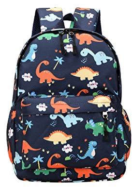 TOPWAYS Mini Dinosaur Kids Backpack, Boys Girl Toddler Bag Kindergarten Canvas Rucksack, Holiday Travel Bookbag Outdoor Daypack for 3-6 Year Old (Dark blue)