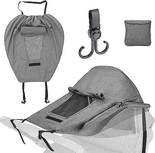 Universal Kinderwagen Sonnensegel, Sonnenschutz für Kinderwagen, Sonnensegel Kinderwagen, mit Sichtfenster und Seitenflügel, Verstellbar, UV Schutz 50+ und Wasserdicht(Grau)