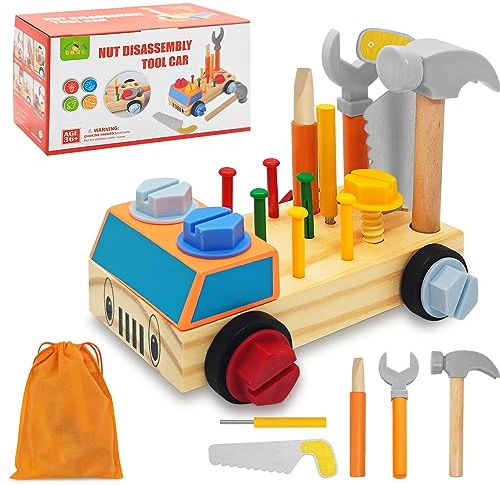 Shinybox Werkzeug Kinder Montessori Spielzeug, Holzspielzeug Werkzeugkoffer Kinder, Lernspielzeug Motorikspielzeug, Kinderwerkzeug Montessori Spielzeug für Mädchen Junge 3 4 5 6 Jahr