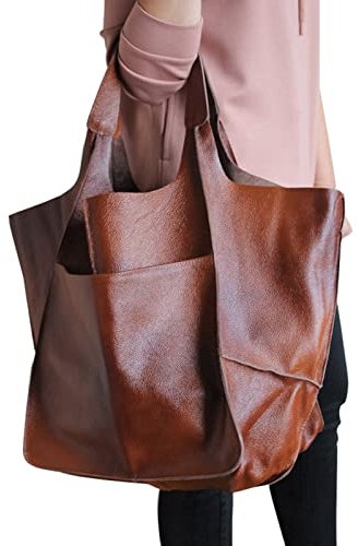 Große Tragetaschen für Damen, Hoboss und Schultertaschen, weiches Leder, Vintage, übergroße Einkaufstasche, leichte Arbeitstasche, große Kapazität, Handtaschen, 68,9 x 38,1 x 27,9 cm, Braun