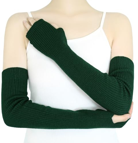 YATANAM Wool Blended Wrist Warmers Warm Fingerless Gloves Knit Soft Arm Warmers Sleeves Typing Mittens for Women (A-dark green, 19.7''/50cm)