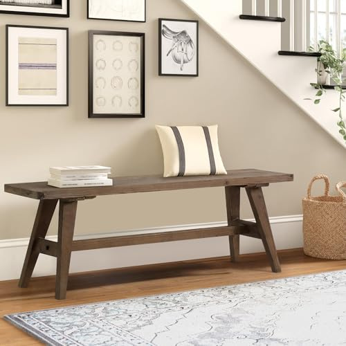 Wnutrees 47 Farmhouse Wood Bench, Dining Room Bench, Entryway Bench for Living Dining Room, Solid Wood, Easy to Assemble, Brown
