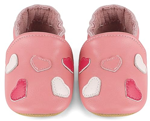 LACOFIA Chaussons en Cuir Souple Bébé Garçons Filles Chaussures Bébé Premiers Pas avec Semelle Souple Antidérapante 0~24 Mois