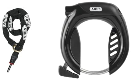 ABUS Rahmenschloss-Einsteckkette – Adaptor Chain 2.0 8KS & Rahmenschloss PRO TECTIC 4960 NR - Fahrradschloss zur Befestigung am Rahmen des Fahrrads - 8,5 mm - ABUS Sicherheitslevel 7 - Schwarz