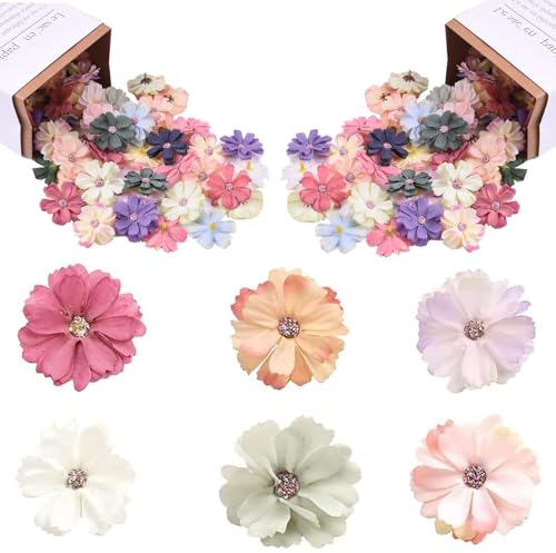 Ylinwtech 60 Stück Seidenblumen für Basteln,Deko Blüten Blumen Basteln,Kunstblumen Blumenköpfe,Künstliche Blumen Mini Blütenköpfe,für Hochzeit Home Basteln Scrapbooking Deko