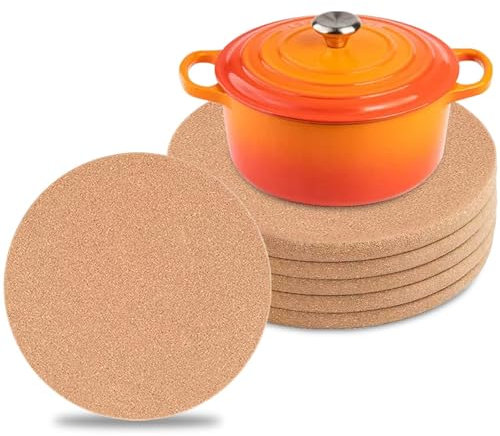 Asfrode 6 salvamanteles redondos de corcho, posavasos de corcho grueso, posavasos de corcho grandes, multifuncionales, alfombrilla de corcho para cocina, almohadillas calientes, posavasos multiusos