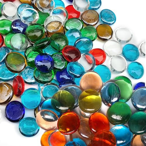 Glass Pebbles (12 oz) - Small Flat Marbles for Aquariums, Vases & Decor
