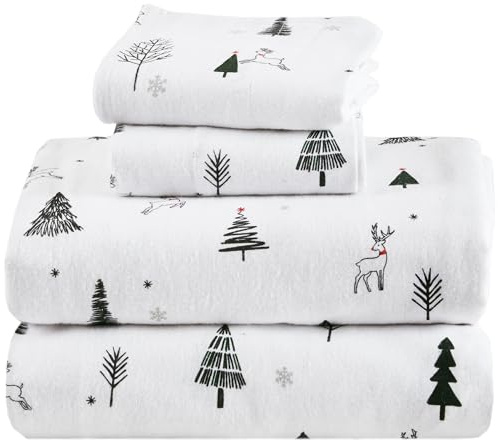 Comfort Spaces Juego de sábanas de Franela 100% algodón, ultrasuaves y acogedoras, con Bolsillo elástico de 12 Pulgadas para colchones de hasta 14 Pulgadas, Ropa de Cama de Franela cálida con