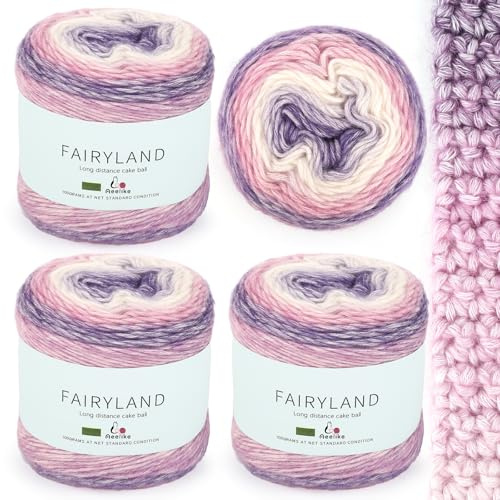 Aeelike 400g Laine Crochet, 245m Super Léger Gradient Pelote de Laine, Laine à Tricoter Multicolore Super Doux pour Couverture Bébé Pulls Écharpe Chapeaux, Ombré Laine Coton Violet