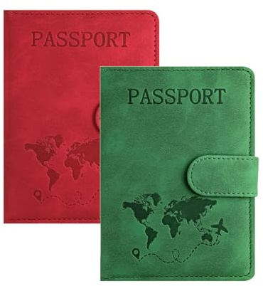MYGLOAR 2 fundas para pasaporte, funda para pasaporte con bloqueador RFID, funda para pasaporte para mujeres/hombres, adecuada para pasaporte, tarjeta de embarque, tarjeta de identificación