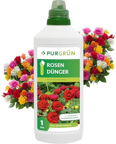 Purgrün® Rosendünger 1 Liter – Prächtige, farbenfrohe Blüten – Für innen & außen – Premium-Dünger mit Spurennährstoffen – Stärkt die Widerstandskraft – Konzentrat für ca. 200 Liter Gießwasser