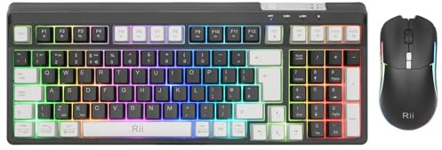 Rii RK301 2.4G+Bluetooth Wireless Keyboard and Mouse Set with 7 Backlight Effects, Soft Silent keys Keyboard, Rechargeable 3000mAh Battery, for Windows, Mac, PC