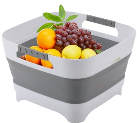 Lavabo para biberones, bañera de bebé, cesta plegable, diseño de mango ergonómico con lavabo multiusos para lavandería, playa, cuidado de mascotas, remojo, color y gris