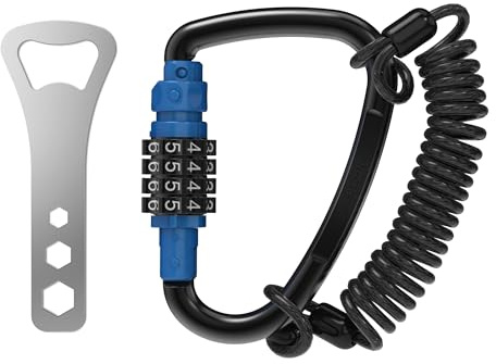 UP Security Combination Lock D Ring with Retractable Cable, 4 Digit Combo Lock for Helmet Safe, Backpack, Luggage Anti-Theft, Stroller, Scooter, Gym Locker, Fence, Travel, Outdoor Use (D Ring, Blue)