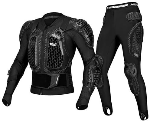 ARMAAN Completo Armatura da Moto per Uomo e Donna, con Giacca e Pantaloni, Completo Protettivo da Motocross, Traspirante e Resistente all'Usura, Giacca e Pantaloni per Andare in Bicicletta,Black-XL