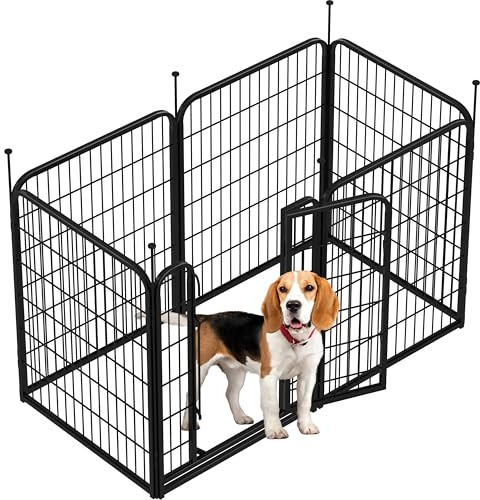 Abician Enclos Chiens Chiot Lapin Canard Rongeur 6 Panneaux 65x80 cm Cage pour Chien Clôture Chenil en Métal Exterieur avec piquets à Sommet Ovale et Plat